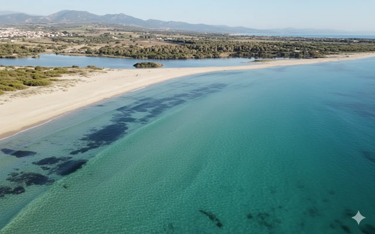 Kitesurfen im Flachwasser von Punta Trettu, Sardinien